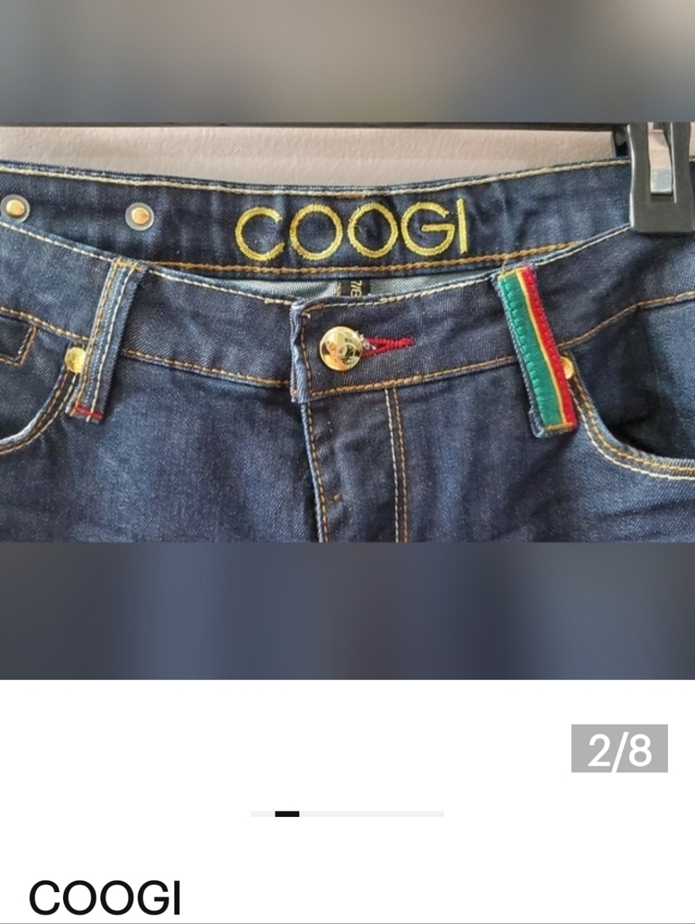 COOGI Blue Jeans with Multicolor Details. Embellished Back Pockets. Sz 7/8 X 32